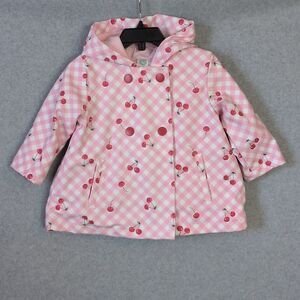 Little Me Pink Cherry Plaid Hooded Rain Jacket Baby Girl 12M